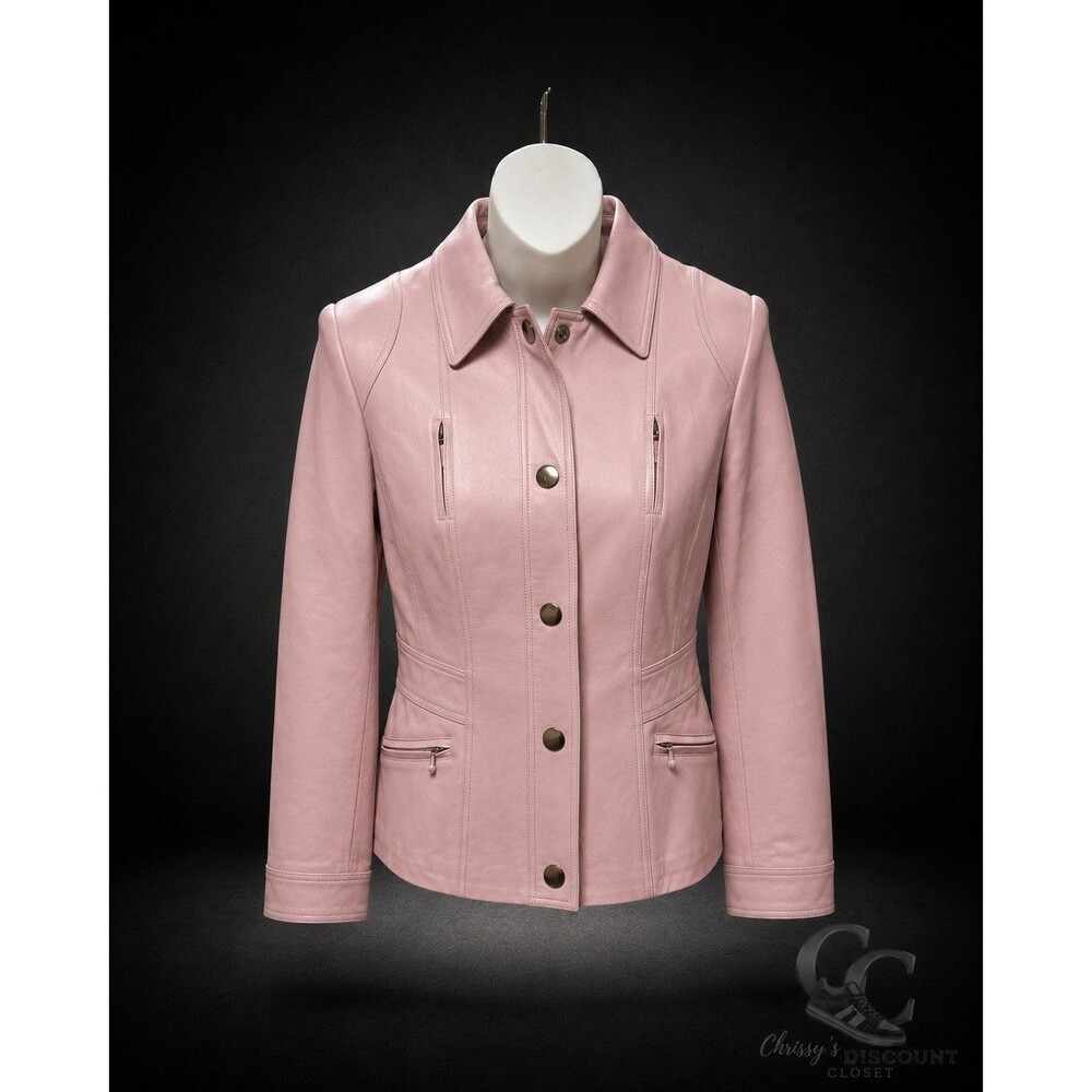 Vintage ETCETERA Blush Pink Shimmer Leather Jacket Womens 4 Y2K Boutique Chic